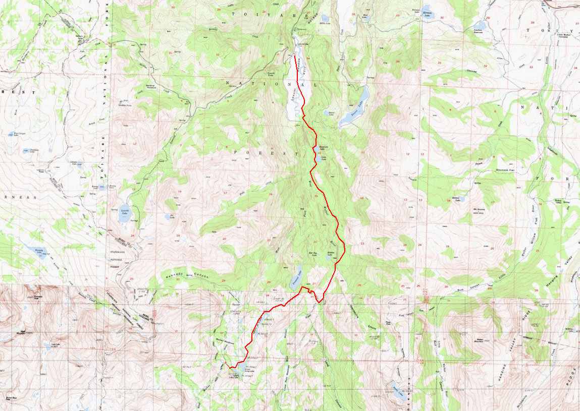 Leavitt Meadows to Long Lakes Map