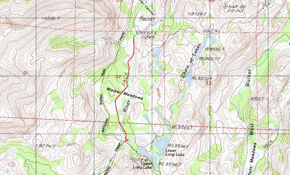 West Fork West Walker River Base Camp to Walker Meadows Map